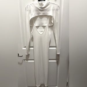 Pretty little thing white dress set with attached mock collar top- BRAND NEW